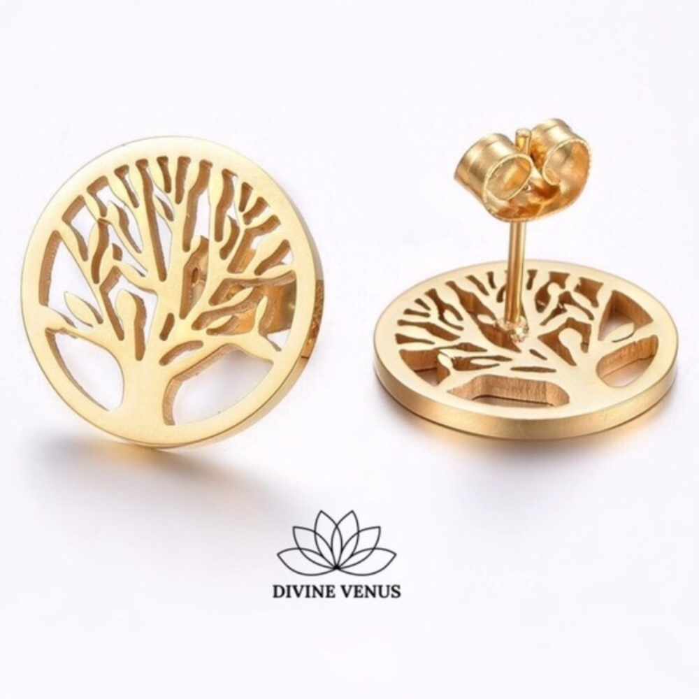 Tree of Life Gold Plated Stainless Steel Earrings